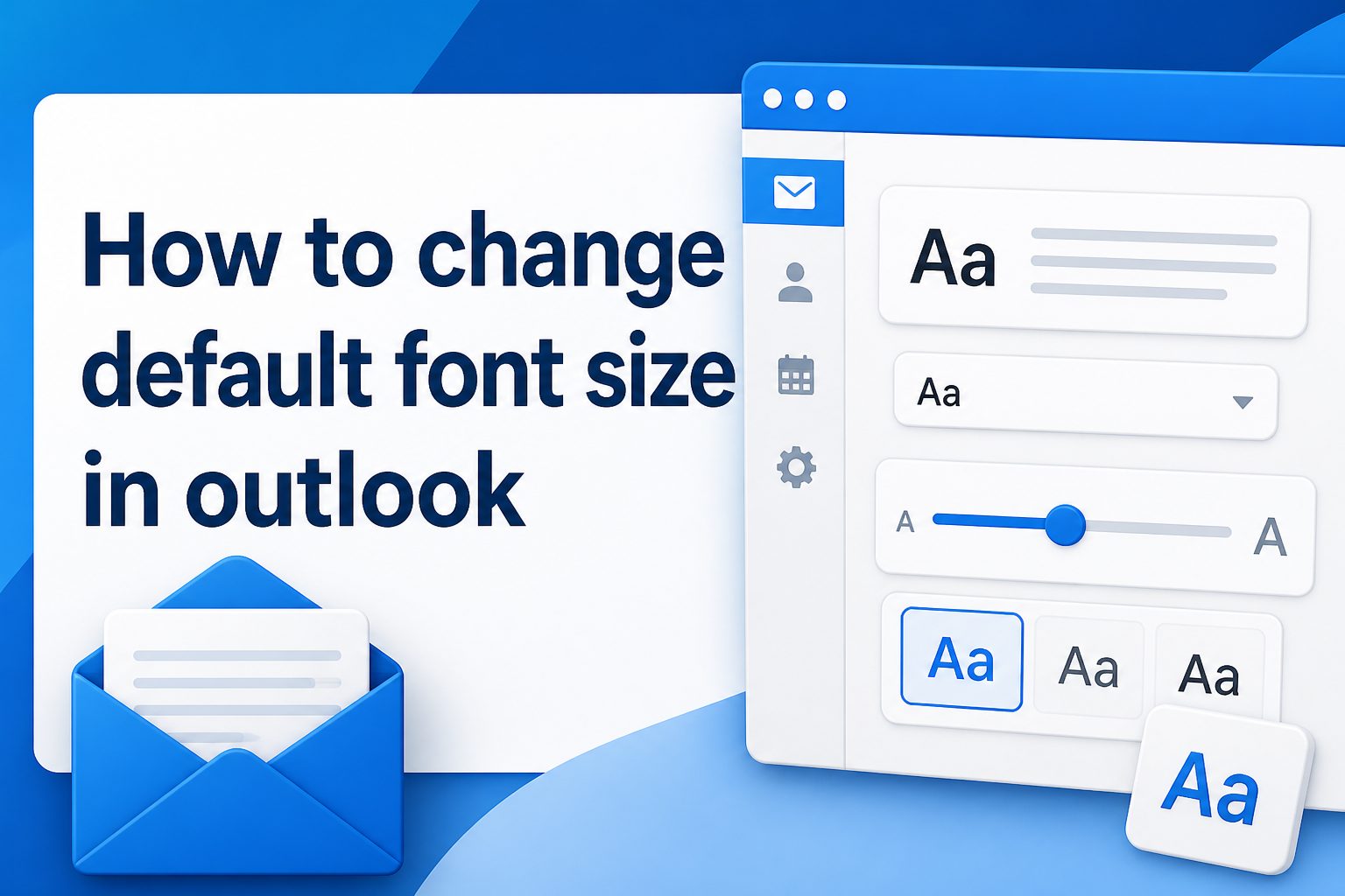 Outlook font settings dialog showing default message font size options
